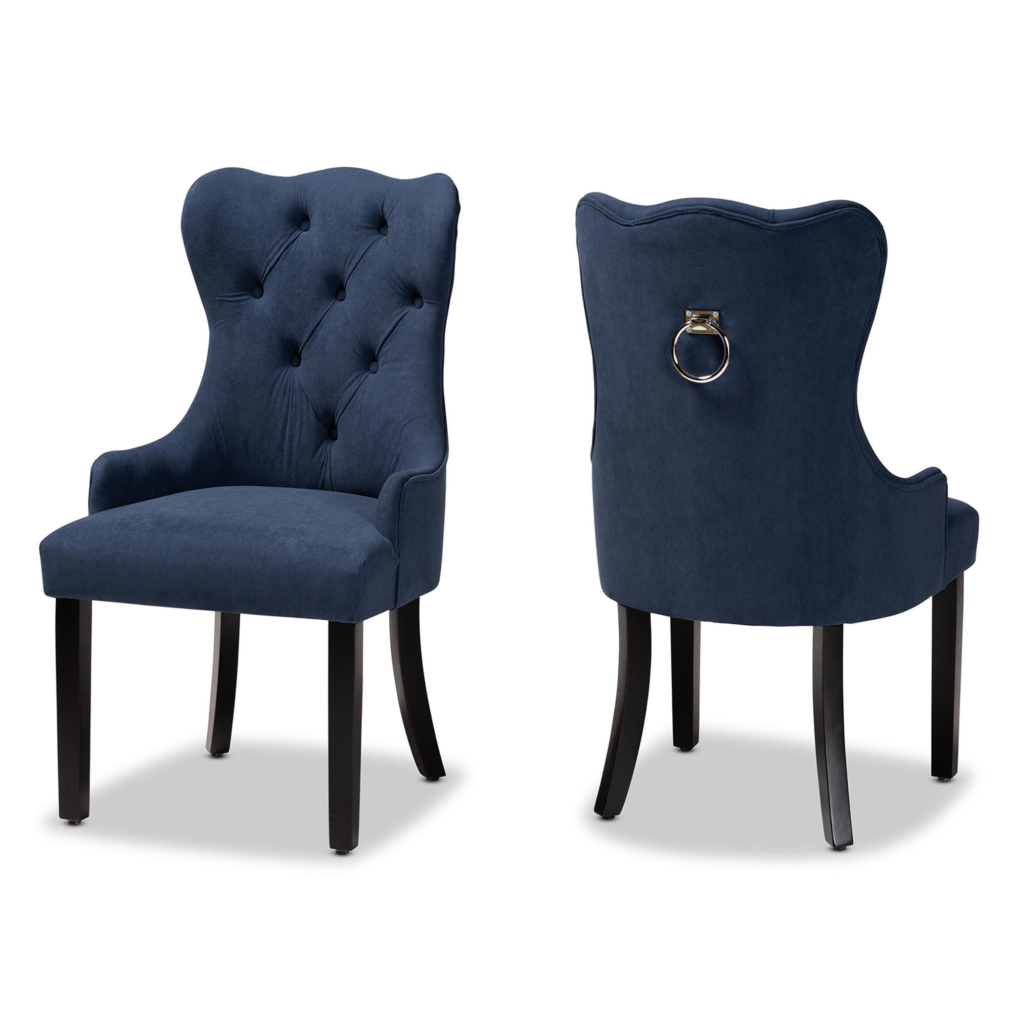 Baxton Studio Fabre Modern Transitional Navy Blue Velvet Fabric Upholstered and Dark Brown Finished Wood 2-Piece Dining Chair Set